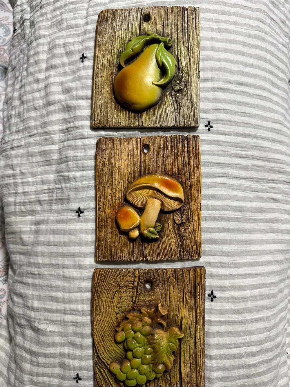 Vintage Style Fruit & Mushroom Wall Plaques - Green and Brown